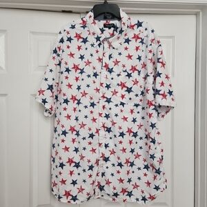 Eighty Eight White Shirt with Red and Blue Star Pattern 4X